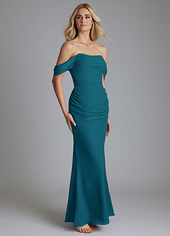 Azazie Luiza Bridesmaid Dresses Ink Blue Mermaid Off the Shoulder Chiffon Dress image4