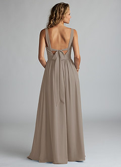 Azazie Aziza Bridesmaid Dresses Taupe A-Line V-Neck Pleated Chiffon Dress image4