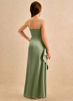 Azazie Cannoli Girls Formal Flower Girl Dresses Pistachio A-Line Pleated Stretch Satin Dress image2