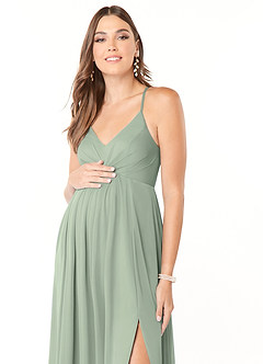 Azazie Annabelle Vestidos de dama de honra para maternidade Vestir Linha A Plissado Comprimento do chão Malha image6