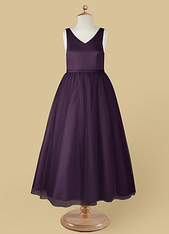 Azazie Marybell Jurken voor bloemenmeisjes A-Lijn Jurk van Tule Boog Pruim image9