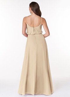 Azazie Lupe Bridesmaid Dresses Champagne A-Line Scoop Blouson Chiffon Dress image2