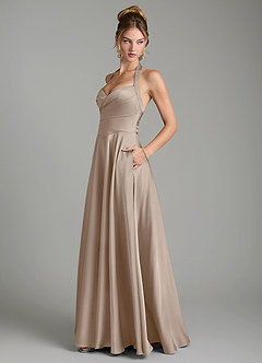 Azazie Tenaya Bridesmaid Dresses Taupe A-Line Sweetheart Neckline Stretch Satin Dress image5