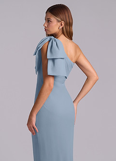 Azazie Yuanna At-home Try On Dresses Dusty Blue Mermaid One Shoulder Chiffon Dress image8