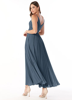 Azazie Raychelle Brautjungfernkleider A-Linie V-Hals Chiffon Kleid Neptunblau image4