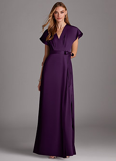 Azazie Nico Robes de demoiselle d'honneur Robe Trapèze en Satin extensible Col en V Grain De Raisin image1