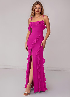 Azazie Malia Bridesmaid Dresses Fuchsia Sheath Ruched Chiffon Dress image4