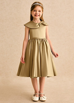 Azazie Acorn Flower Girl Dresses Gold A-Line Pleated Matte Satin Dress image3