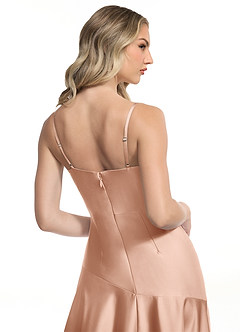 Azazie Kayla Bridesmaid Dresses Rose Gold Sheath Side Slit Stretch Satin Dress image4