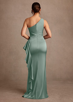 Azazie Yvette Mother of the Bride Dresses Silver Sage Sheath One Shoulder Stretch Satin Dress image2