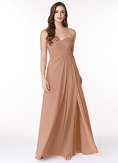 Azazie Arabella Allure Vestidos de damas de honor Vestido de Champán Rosado de Gasa de Corte en A Convertible con Escote de Corazón image4