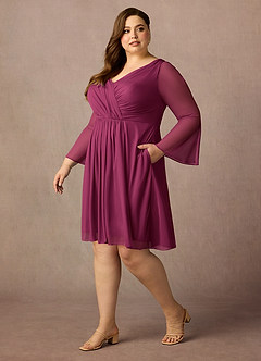 Azazie Teraso 신부의 어머니 드레스 A라인 망사 무릎 길이 드레스 image11