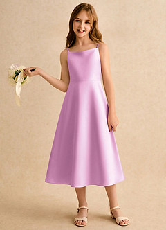 Azazie Jaella Girls Formal Flower Girl Klänningar Klä A-Line i Matt satäng Plisserad image2