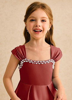 Azazie Yosemite Flower Girl Dresses Terracotta Ball-Gown Sweetheart Neckline Matte Satin Dress image7