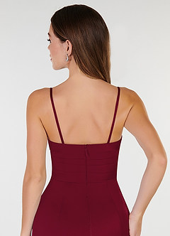 Azazie Yola Brudtärnklänningar Klänning av Tubklänning i Stretch Satin V-ringad veckad Bourgogne Konvertibel image8
