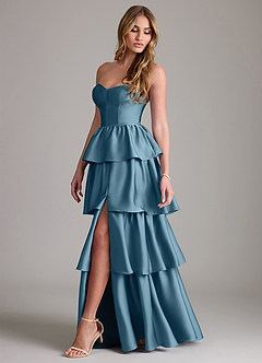 Azazie Faye Bridesmaid Dresses Bermuda A-Line Ruched Stretch Satin Dress image3