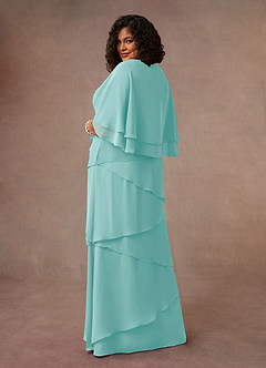 Azazie OHara Mère de la mariée Robes Robe Trapèze en Mousseline de soie Col V Aqua image11