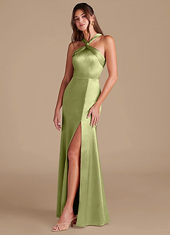 Azazie Rue Bridesmaid Dresses Pistachio Sheath Pleated Metallic Satin Dress image5