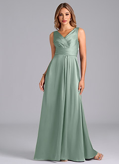 Azazie Karina Final Sale Agave A-Line Pleated Stretch Satin Dress image4