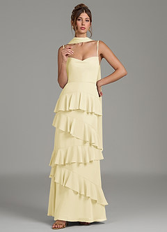 Azazie Imani Bridesmaid Dresses Lemon Sorbet A-Line Ruched Chiffon Dress image7