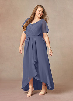Azazie Eliza Kleider für die Brautmutter A-Linie V-Hals Gefaltet Chiffon Kleid Sturm image8
