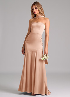 Azazie Shiloh Bridesmaid Dresses Rose Gold Mermaid Strapless Stretch Satin Convertible Dress image6