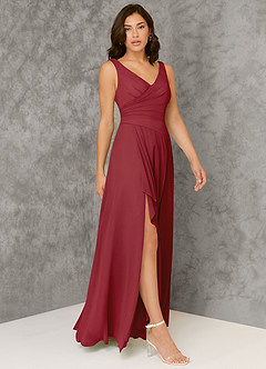 Azazie Kori Brautjungfernkleider A-Linie Plissee Chiffon Kleid Granatapfelrot image1