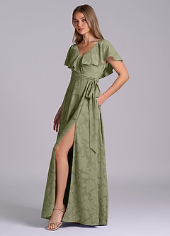 Azazie Lainey Bridesmaid Dresses Pistachio A-Line with Pockets Floral Burnout Dress image6