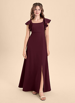 Azazie Bondi Junior Cabernet A-Line Side Slit Stretch Crepe Dress image3