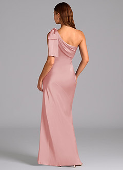 Azazie Yuanna Bridesmaid Dresses Powder Pink Mermaid One Shoulder Stretch Satin Dress image2