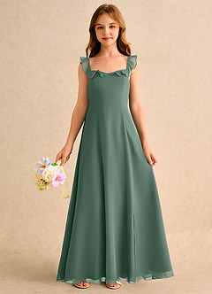 Azazie Chip Girls Formal Flower Girl Dresses Eucalyptus A-Line Sleeveless Chiffon Dress image3