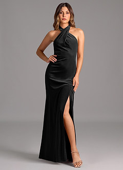 Azazie Drita Robes de demoiselle d'honneur Robe Trapèze en velours Plissée Noir image1