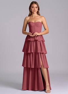 Azazie Faye Robes de demoiselle d'honneur Robe Trapèze en Mousseline de soie Décolleté en cœur Merlot image6
