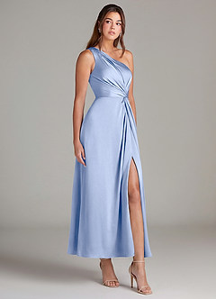 Azazie Brooke Suknie dla druhen Linia A Jedno ramię Satyna elastyczna Długość kostki Sukienka image4