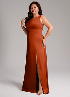 Azazie Phaedra Bridesmaid Dresses Paprika A-Line One Shoulder Stretch Satin Dress image5