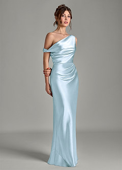 Azazie Emerson Bridesmaid Dresses Sky Blue Mermaid Off the Shoulder Metallic Satin Dress image5