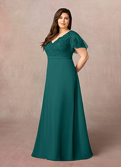 Azazie Singer Mother of the Bride Dresses Peacock A-Line V-Neck Lace Chiffon Dress image8