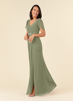 Azazie Marianne Mother of the Bride Dresses Pistachio Sheath V-Neck Pleated Chiffon Dress image3