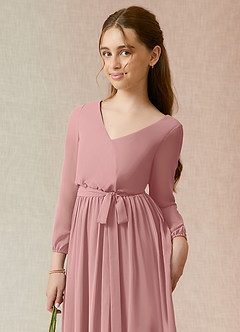 Azazie Angelica Junior Jurk van Chiffon met A-Lijn Geplooid Stoffige Roos image6