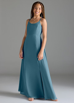 Azazie Moira Junior A-Linie mit Taschen Chiffon Kleid Bermudablau image3