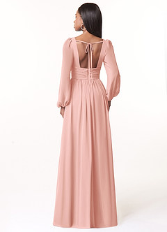 Azazie Norah Robes de demoiselle d'honneur Robe Trapèze en Mousseline de soie Col en V, manches longues Rosette image2