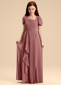 Azazie Priya Junior Robe Trapèze en Mousseline de soie Blouson Rose Du Désert image5