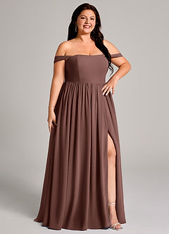 Azazie Calianna Bridesmaid Dresses Espresso A-Line Off the Shoulder Chiffon Convertible Dress image13