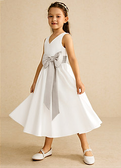 Azazie Darling Flower Girl Dresses Ivory Frost A-Line Bow Cotton Dress image3