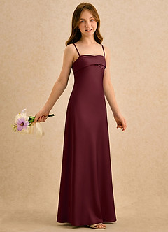 Azazie Mirabella Girls Formal Flower Girl Klänningar Klänning Rak i Stretch Satin Hjärtformad urringning image4