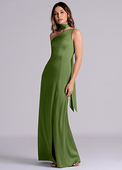 Azazie Phaedra Brautjungfernkleider A-Linie One-Shoulder Stretch-Satin Kleid Wacholder image6