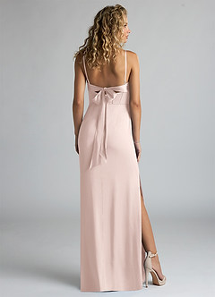 Azazie Mai Bridesmaid Dresses Blushing Pink Sheath Pleated Stretch Satin Dress image2
