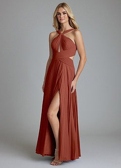 Azazie Hosanna Bridesmaid Dresses Auburn A-Line Pleated Chiffon Dress image5