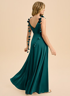 Azazie Gumdrop Junior Abito Impero in Raso Elasticizzato Plissettato Verde Pavone image1