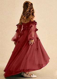 Azazie Karrie Flower Girl Dresses Rust A-Line with Sleeves Tulle Dress image6
